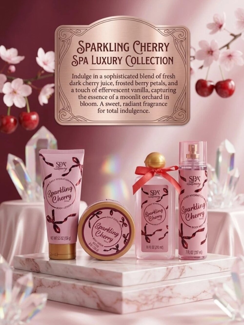 Spa Luxury 4-Piece Daily Pampering Set – Sparkling Cherry Scent